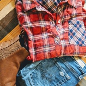 Mixed Plaid Red & Navy Flannel